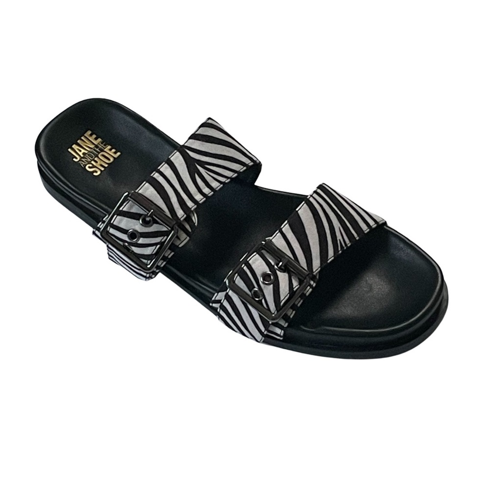 Jane and the Shoe Audrey Double Buckle Sandals in Zebra Print